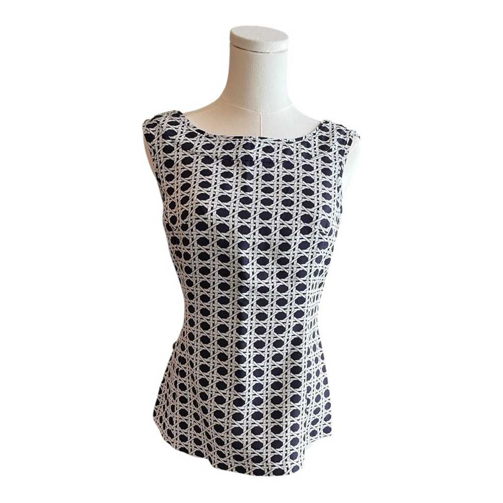 Banana Republic‎ Navy and White Sleeveless Peplum Top Size 2 Flared Hem